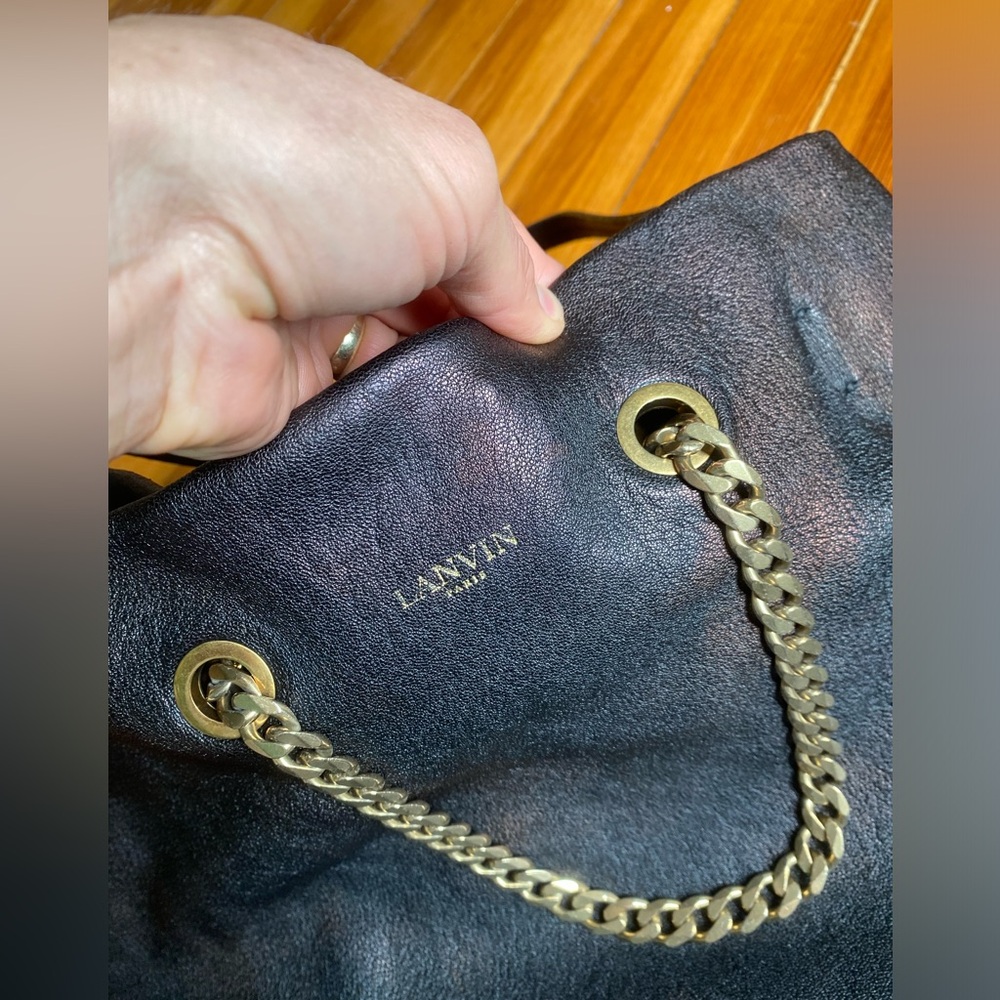 Y2K Lanvin Paris Carry Me black metallic brown Leather Chain-Accent Tote Bag - Picture 3 of 16